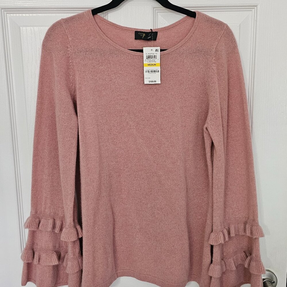 NWT Charter Club Dusty Rose Ruffle Sleeve Sweater 100% Cashmere